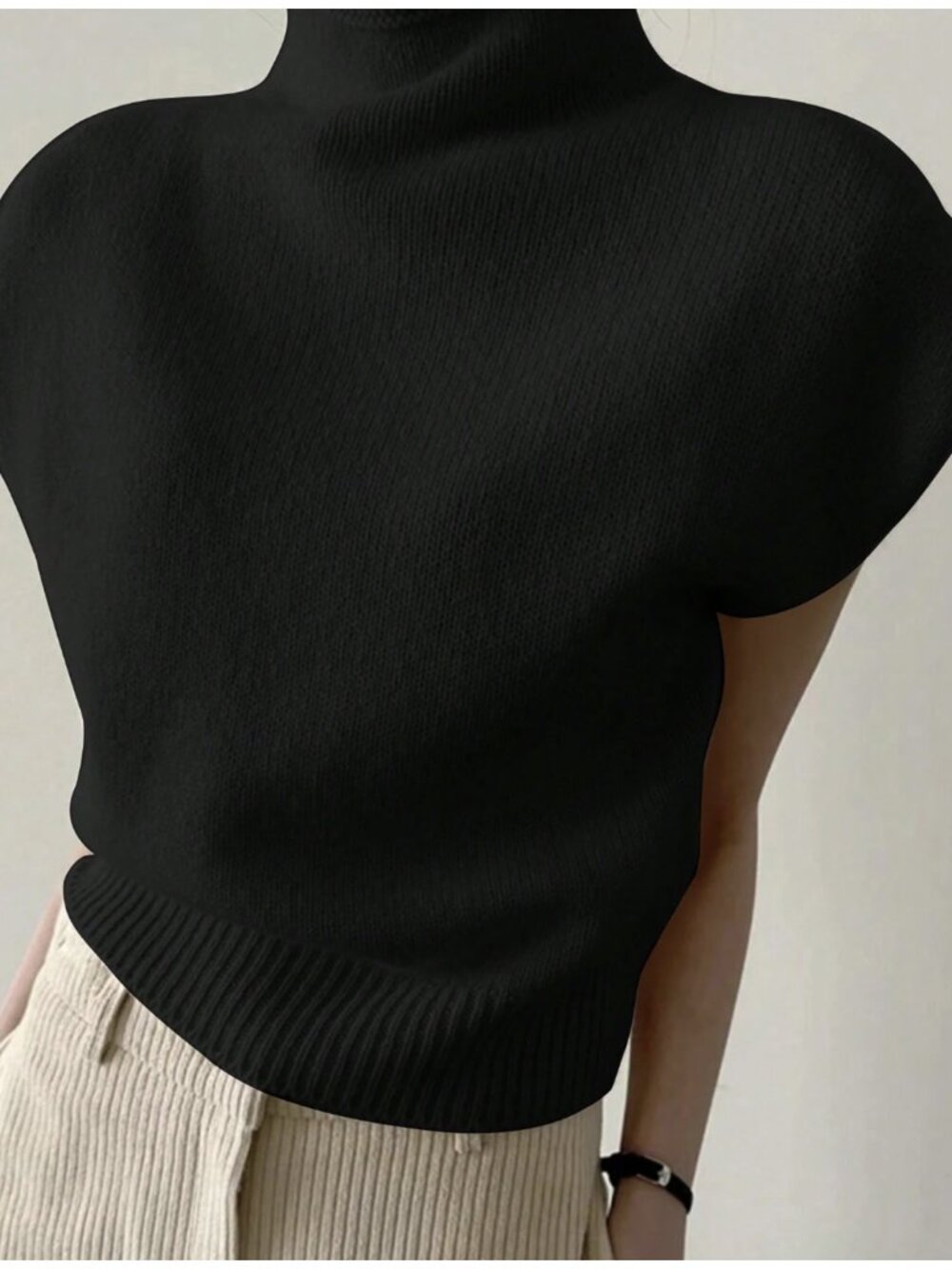 French High Neck Sweater Vest - Business Casual, Office, Minimalist, Layering